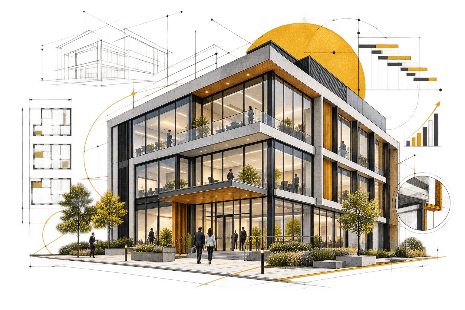 Ilustración arquitectónica de gerencia de proyectos